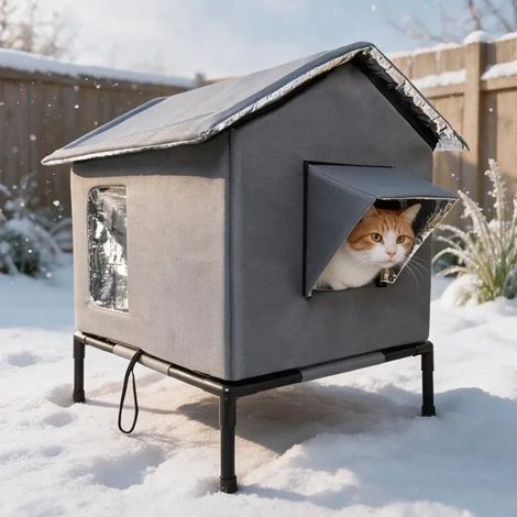 Maison pour chat extérieur - résistante à l'hiver, pliable et imperméable, abri surélevé - chats, animaux errants (1/5)