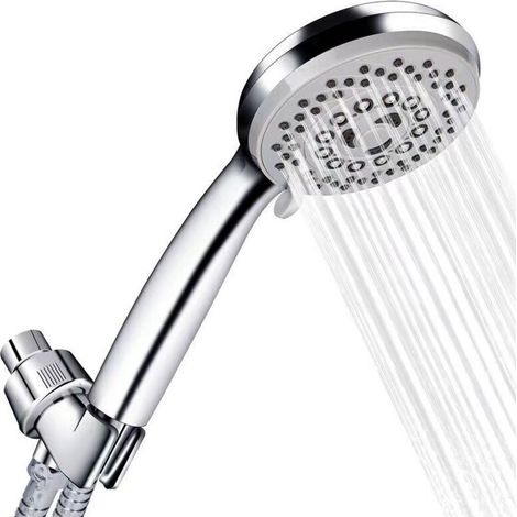 Douchette à main à cinq jets pour salle de bain, grande pomme de douche (G1/2 pouce, 4,13''), chrome [Classe d'efficacité énergétique A+] (1/5)