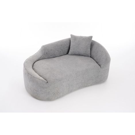 Chaise longue curva de chenilla gris claro con cojín, sin montaje (1/2)