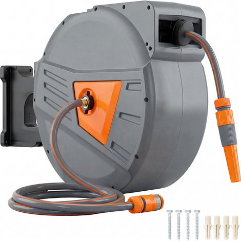Enrouleur tuyau arrosage mural - Outsunny - 40+2 m x Ø 15mm - rétractable automatique pivotant à 180° - plastique - orange (1/5)