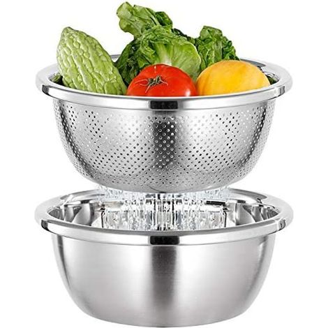 Ensemble de bols en acier inoxydable, passoire et saladier en acier inoxydable, passoire, tamis de cuisine, égouttoir à pâtes, bol à riz, ensemble de bols à salade empilables - 26 cm (1/5)