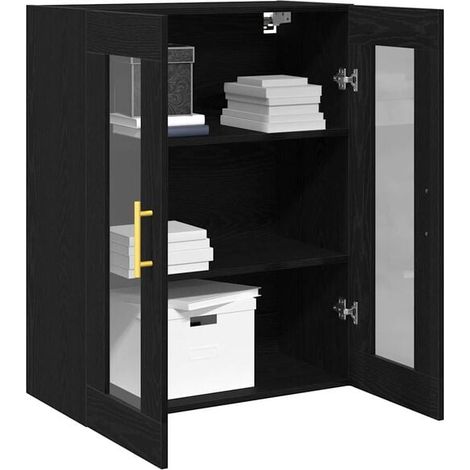 Étagère Murale de Rangement en Bois d'Ingénierie Noir Chêne, Meuble Mural 69,5 x 34 x 90 cm pour Salon, Cuisine ou Bureau (1/5)