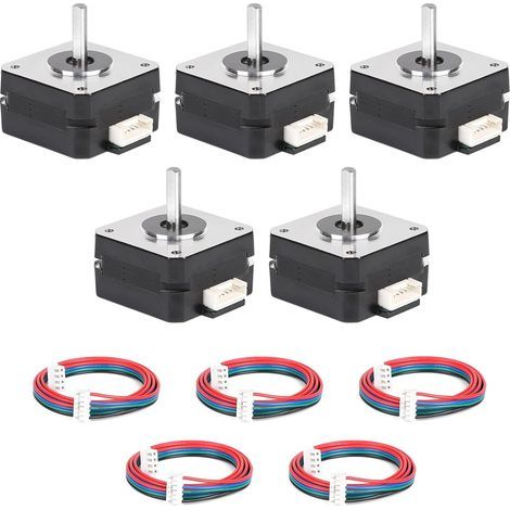 5pcs Moteur Pas à Pas Nema 17 42x23mm, 16Ncm 1,8° Par Tour, 3,6 V/1A, 2 Phases 4 Fils avec 1m Câble pour Imprimante 3D, Fraiseuse CNC, Bras Robotiques, Graveurs Laser (1/5)