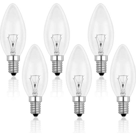 Ampoule Bougie Clair E14 40W, Ampoule Incandescence Dimmable, Blanc Chaud 2700K, 400LM, Ampoule Flamme, E14 Ampoules à bougie à vis Edison, Pack de 6