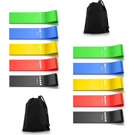30 cm x 5 cm Bande Elastique Musculation, Lot de 10 Bandes de Résistance, 5 Niveaux de Force, Elastique Sport pour Le Yoga Pilates Fitness Squats Pont Fessiers (1/5)