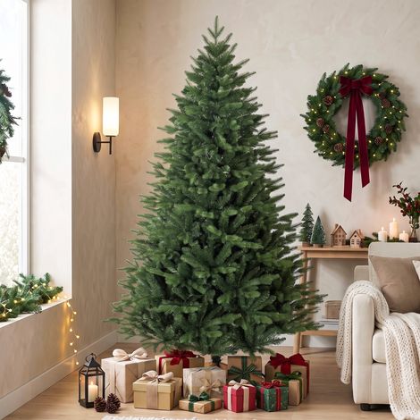 Sapin de Noël Artificiel 180 cm, Arbre de Noël avec 889 Pointes de Branches Articulées Réalistes, Support en Bois, Vert (1/5)