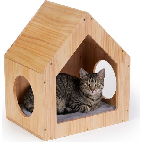Wooden cat house for wall or floor natural finish 229384391 (1/5)