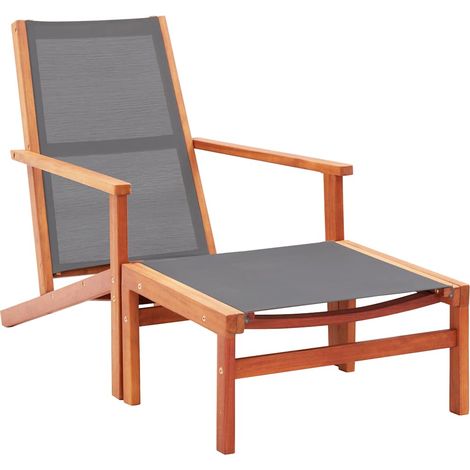 Ensemble Chaise de Jardin et Repose-Pied en Bois d'Eucalyptus Massif et Textilène Gris - PANGIVO (1/5)