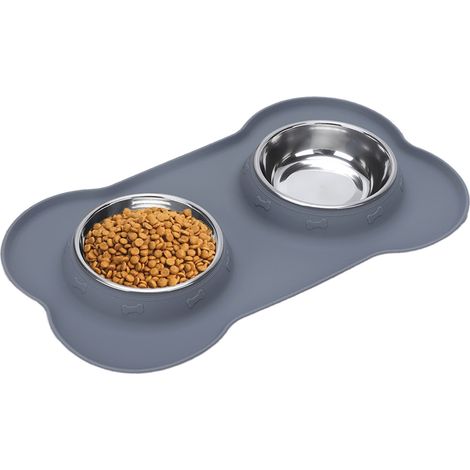 Gamelles pour chien en acier inoxydable, gamelles d'eau et gamelles anti-déversement antidérapantes, avec tapis de protection inclus. (1/5)