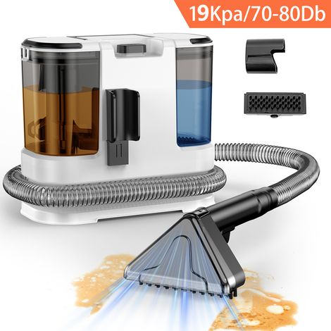 Nettoyeur détacheur portable - 800W/19 Kpa/Tuyau 1,5M - Cordon d'alimentation 5M - Réservoir 1.8L/1,3L - Nettoyeur canapé tissu - Blanc
