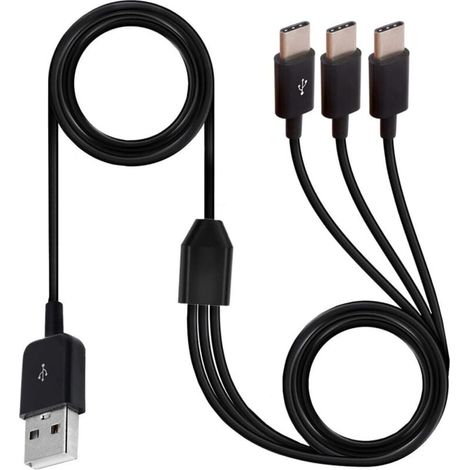 Câble répartiteur USB C 3 en 1, USB 2.0 A mâle vers 3 prises de type C mâles, adaptateur de câble de charge de synchronisation 1 à 3 compatible avec mobile/Android 1,5 m (3 types C) (1/4)
