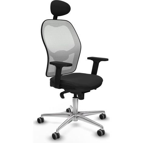 Jorquera sincro malla blanca similpiel negro brazos 2D base aluminio cabecero fijo ruedas 65mm engomada (1/5)