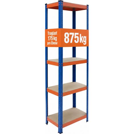 Relaxdays Schwerlastregal, HBT: 180x50x30 cm, Traglast 875 kg, 5 MDF-Ebenen, Lagerregal Keller, zum Stecken, blau-orange (1/5)