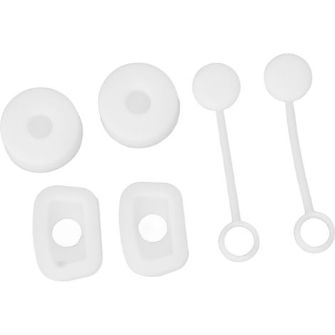 Set mit 6 wasserdichten und wiederverwendbaren Strohhalmstopfen, quadratisch und rund, aus weißem Silikon. (1/5)