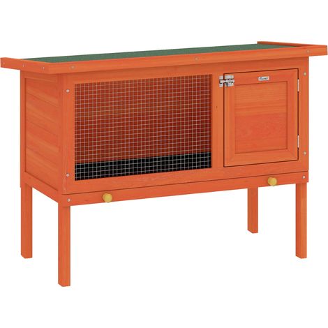 Conigliera da esterno rialzata 90 x 45 x 65 cm porta con serratura sicura vassoio estraibile rustica in legno di pino arancione 210007900