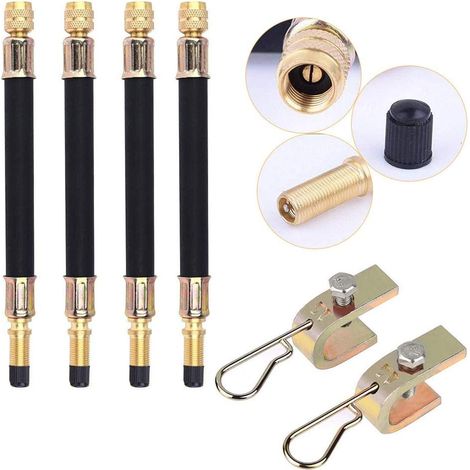 4 x Ventilverlängerung mit Kappen 190mm Universal Extender Adapter Set Flexibel Reifenventilverlängerung Ventil Extender Verbindungsstück für Autoventil, LKW, Bus, Rad, Reifen, mit 2 Klemmen (1/5)