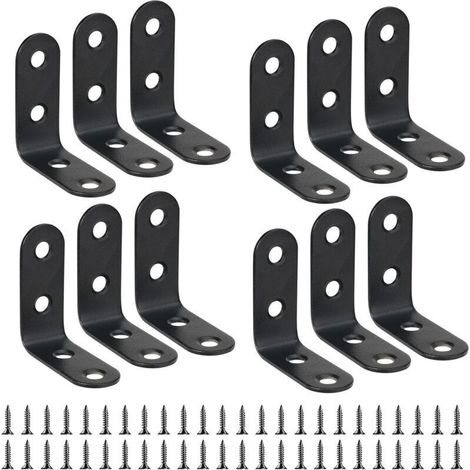 12 Pieces 40mm x 40mm Fixing Brackets, Black Right Angle L-Shaped Brackets, 40mm 90 Degree Stainless Steel Shelf Brackets for Wood, Furniture, and Cabinets (1/5)
