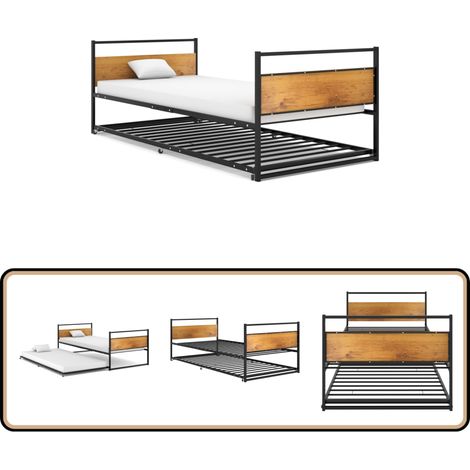 Cadre de lit extensible sans matelas Noir Métal 90x200 cm - Lit Double - Lit Extendible - Cadre De Lit - Lit Avec Tiroir - Literie