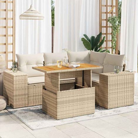 Juego de sofás jardín con cojines 5 pzas ratán sintético beige vidaXL (1/5)