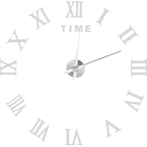 Selbstgemachte Wanduhr mit römischen Ziffern, rahmenloser Spiegel, silberne Wohnzimmerdekoration (1/5)