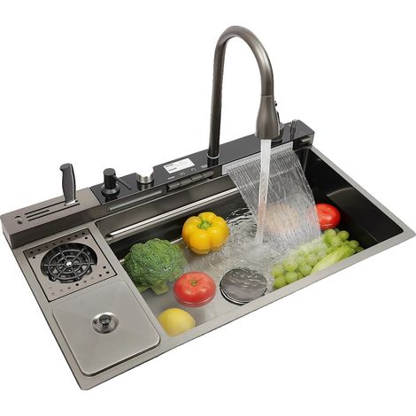 Évier de cuisine, acier inoxydable 304, 23,03 x 14,96 x 8,66 pouces, cuve unique, installation par assemblage, tampons de réduction du bruit (1/5)