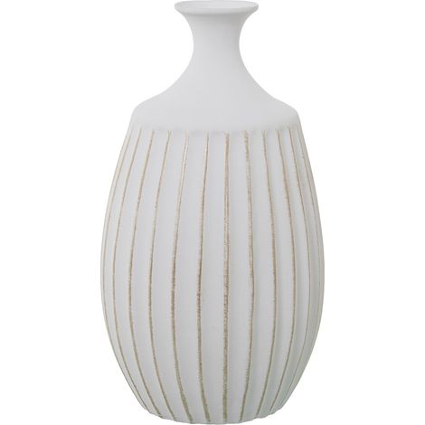 Vase Bouteille avec rainures en céramique Blanc Mat et doré 27x27x48 cm