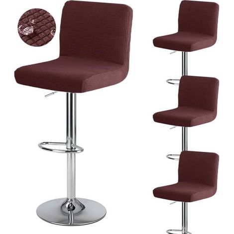 Housses de tabouret bar 4 pièces imperméables, motif jacquard avec dos en tissu, carrées pivotantes (hauteur moyenne/basse)