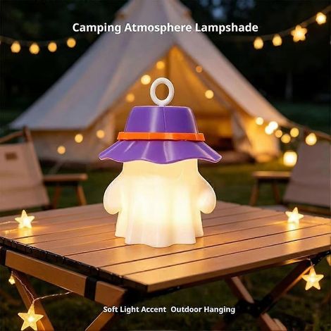 Lampe de nuit fantôme de camping mignonne, abat-jour LED fantôme de feu de camp, abat-jour fantôme de table d'Halloween (ampoule non incluse) (1/3)