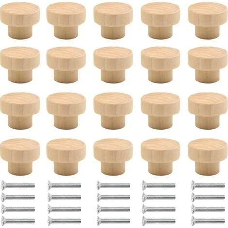 poignées de meubles en bois20Emballés individuellement-Boutons ronds en bois naturel-Conviennent aux tiroirs de meubles (1/5)