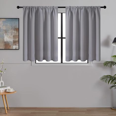 Petit Rideaux Occultants Thermique Isolant Anti Froid de Fenetre Tissu Impermeable Rideau Cuisine Court Anti Chaleur Passe Tringle pour Chambre Salon, Gris Clair, 120x45cm(LxH), 2 Pièces (1/5)