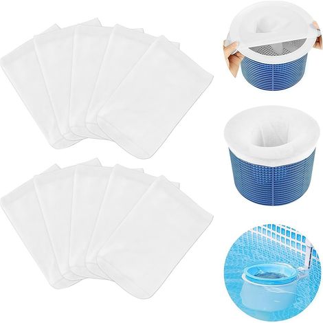 Chaussette Skimmer Piscine, Chaussette Piscine Reutilisable et Lavable, Lot de 10, Filtre de Panier Skimmer Haute Densité pour Feuilles, Insectes, Cheveux, Algues (1/5)