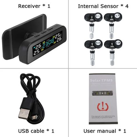 Capteurs internes pour véhicule, système de surveillance de la pression des pneus (TPMS)  capteurs externes compatibles avec les 4 roues. (1/5)