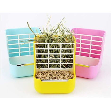 Mangeoire à Foin 2 en 1 Gamelle et Ratelier à Foin Mangeoire à Nourriture Support de Crémaillère pour Lapin Gros Cochon d'Inde Chinchilla et Autres Petits Animaux (Couleurs aléatoires)- (1/4)