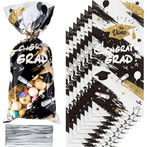 Lot de 100 sachets de fête de remise de diplôme transparents cellophane, pochettes cadeau fin d'études, bonbons (1/5)