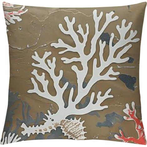 Fundas de cojín decorativas marrones de estilo costero con un estampado náutico de corales y estrellas de mar fundas de cojín cuadradas de lino aptas para dormitorios, salas de estar, sofás y uso exte