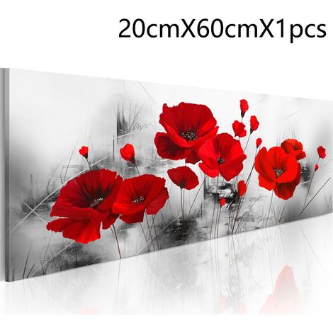 Tableau Imprimé Toile Fleur De Rose Rouge - Décoration Murale Moderne Pour Salon Salle De Bain Bureau - 20 x 60 cm - Sans Cadre (1/5)
