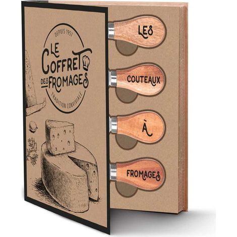 Coffret de 4 Couteaux à Fromage et 1 Planche ronde en Bois (1/5)