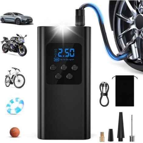 Gonfleur de pneus de voiture, gonfleur électrique rapide avec LED, batterie 6000 mAh, 4 modes pour voitures, vélos, motos et ballons