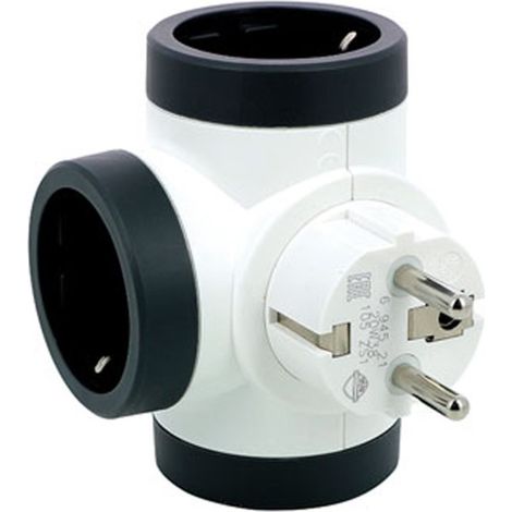Adaptador triple rotativo 180º 10/16a lateral blanco/negro (1/3)