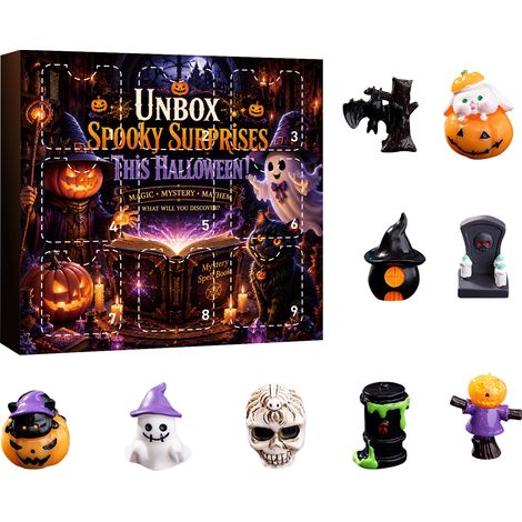 Calendrier d'Halloween à 9 cases, boîte surprise, citrouille fantôme en résine, décoration avec trou surprise, style G (1/3)