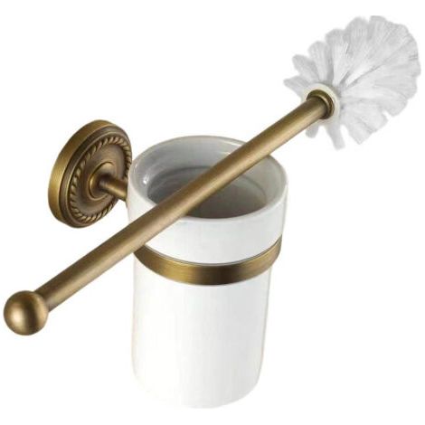 Brosse WC en céramique et laiton - Pour salle de bain - Jaune (1/5)