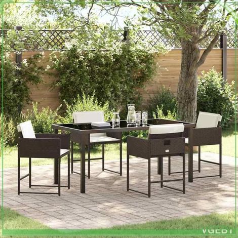 Ensemble de salle à manger pour jardin - FAFEICY - 3380018 - Marron - Polyrotin - Table verre trempé 160x80 cm (1/5)