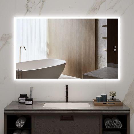 byecold Badspiegel mit Beleuchtung 100x60CM, LED Badezimmerspiegel, Wandspiegel Bad Spiegel mit Touchschalter, Beschlagfrei Dimmbar Warmweiß Kaltweiß (1/5)