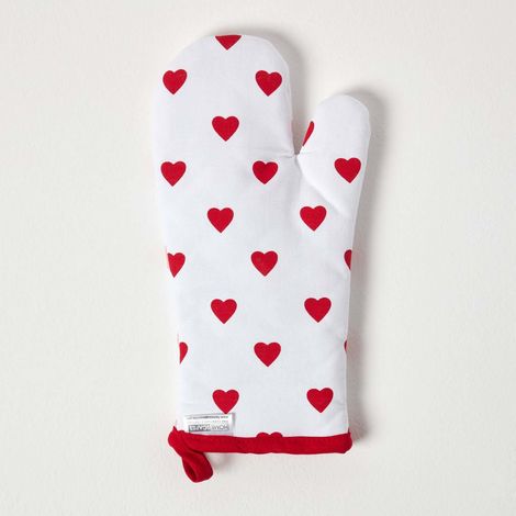 HOMESCAPES Red Hearts Cotton Oven Glove (1/5)