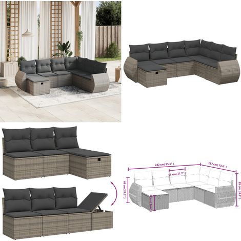7-tlg. Garten-Sofagarnitur mit Kissen Grau Poly Rattan - Gartenmöbel - Sofagarnitur - Outdoor-Lounge - Rattanmöbel - PE-Rattan - Home & Living (1/5)
