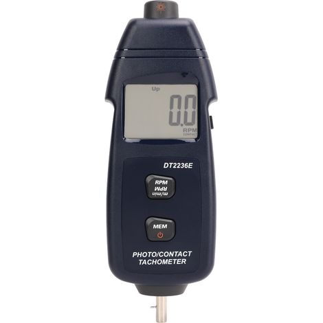 Tragbarer digitaler Drehzahlmesser mit weiß hinterleuchtetem Display, berührungsloser Drehzahlmessung, automatischer Datenaufzeichnung, optischer Geschwindigkeitsmesser für Heimwerker und Industrie. (1/5)