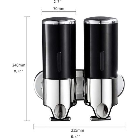 Dispensador de jabón de pared de 900 ml para baño, ducha, gel, champú y acondicionador, ideal para baño, cocina, hotel (negro) (1/5)