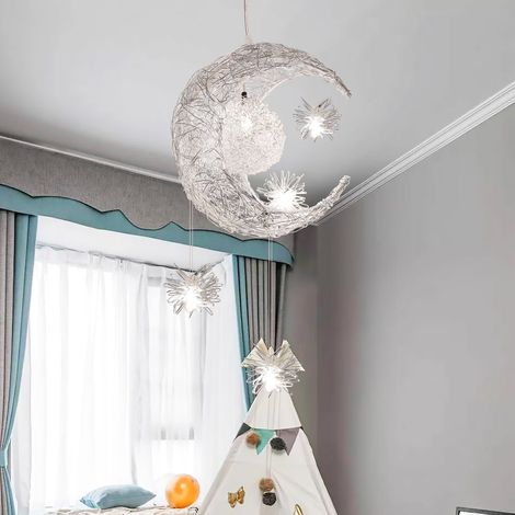 Pendant Light Moon Shape Design Ceiling Light Metal 25cm Creative Modern Ceiling Lamp LED Cool White Light for Children's Bedroom Hallway Decor