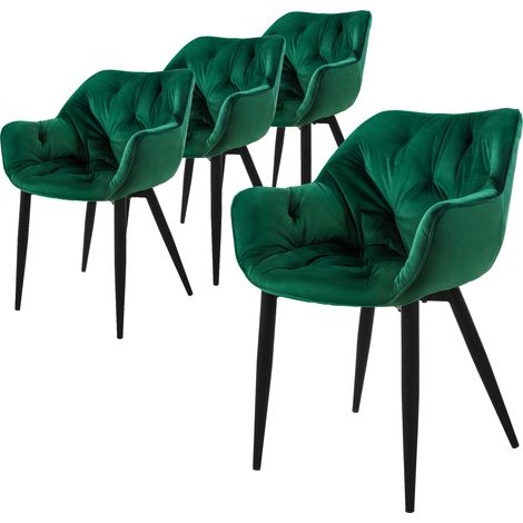 ML-Design Set 4 Sedie per Sala da Pranzo in Velluto Verde Scuro Poltroncine da Salotto Imbottite con Braccioli Gambe in Metallo Poltrone per Soggiorno con Schienale Ergonomiche e Confortevoli