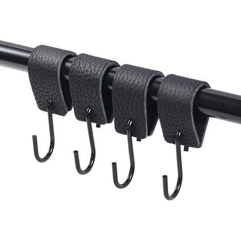 Juego de 6 ganchos en forma de S de cuero, ganchos de acero inoxidable 304, ganchos con banda de cuero, ganchos en forma de S para colgar lámparas de camping, ropa, toallas y artículos de cocina. (1/4)